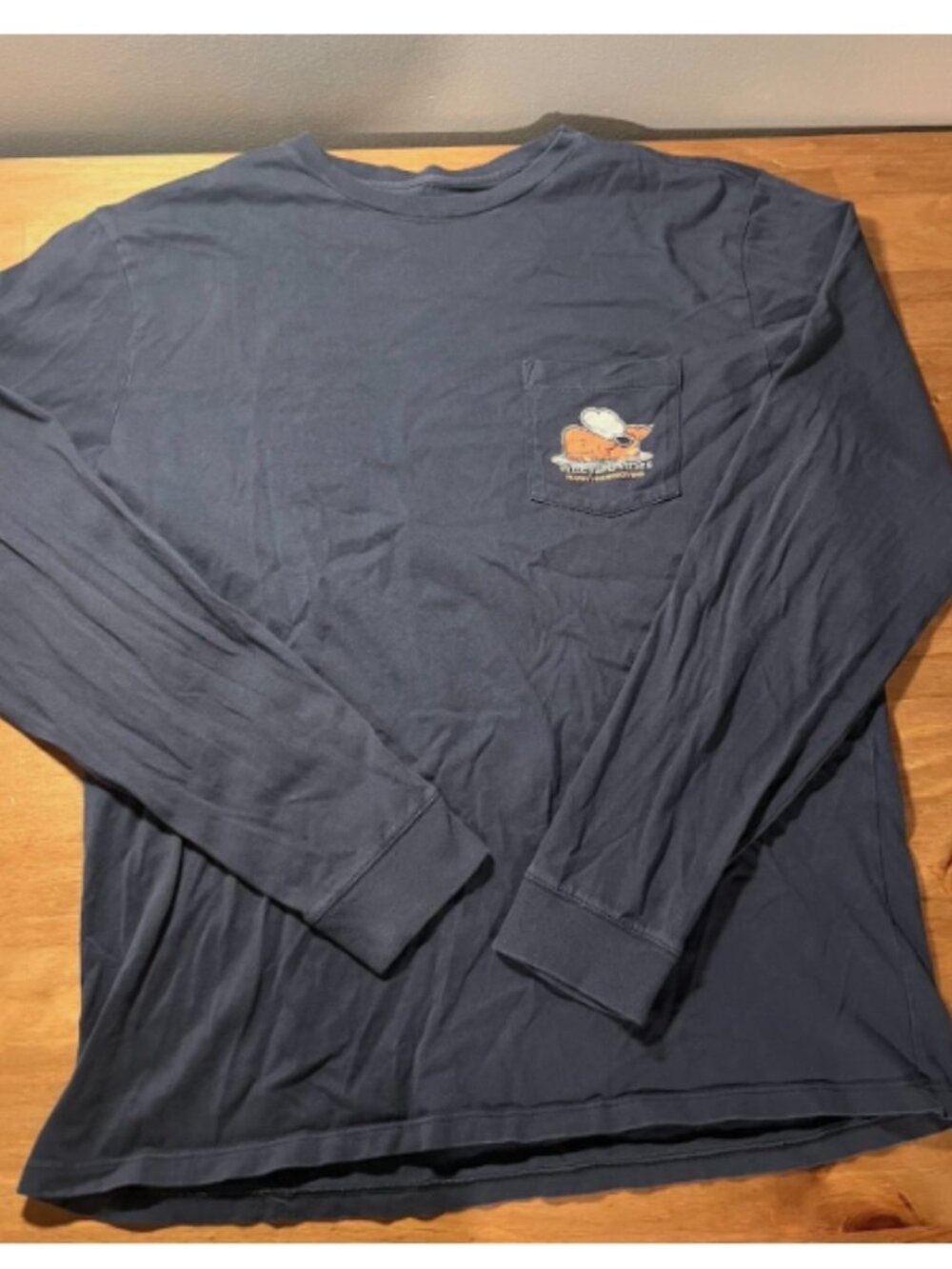 Vineyard Vines Shirt Navy Thanksgiving Whale Long-Sleeve Pocket Tee Men’s Size M